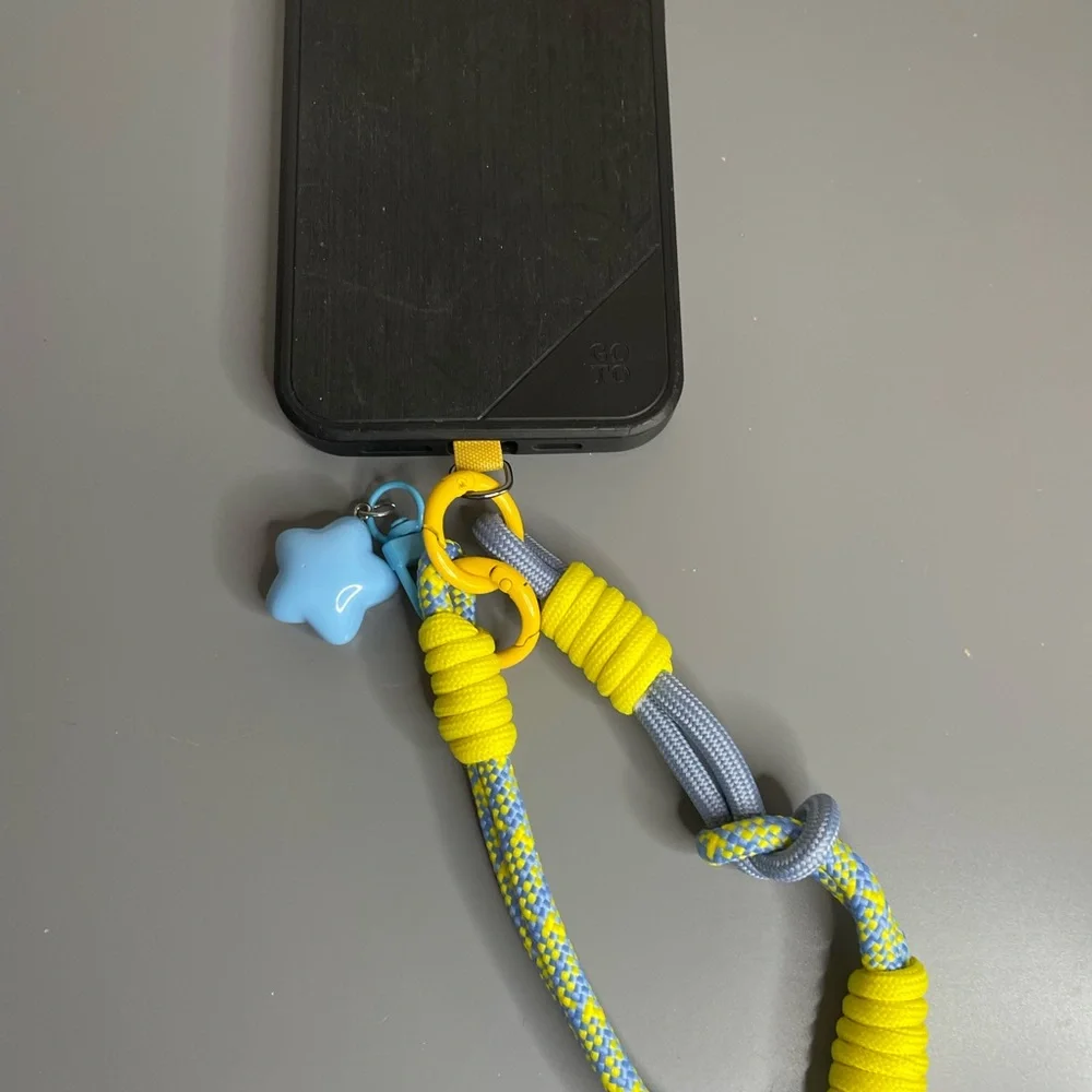 Yellow & Blue Braided Phone Wrist Lanyard with Star Charm